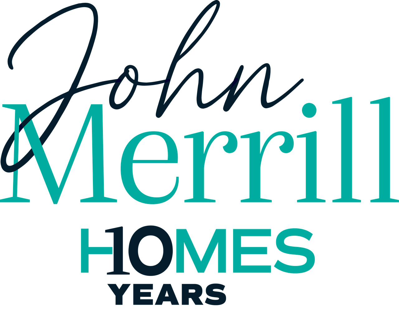 Logo of John Merrill Homes celebrating 11 years, featuring the company name in stylish script and bold text.