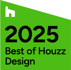 High-quality home design award badge from John Merrill Homes, recognizing excellence in Houzz design in 2023.